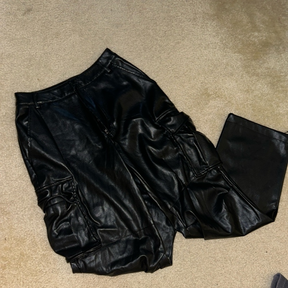Faux leather cargo pants